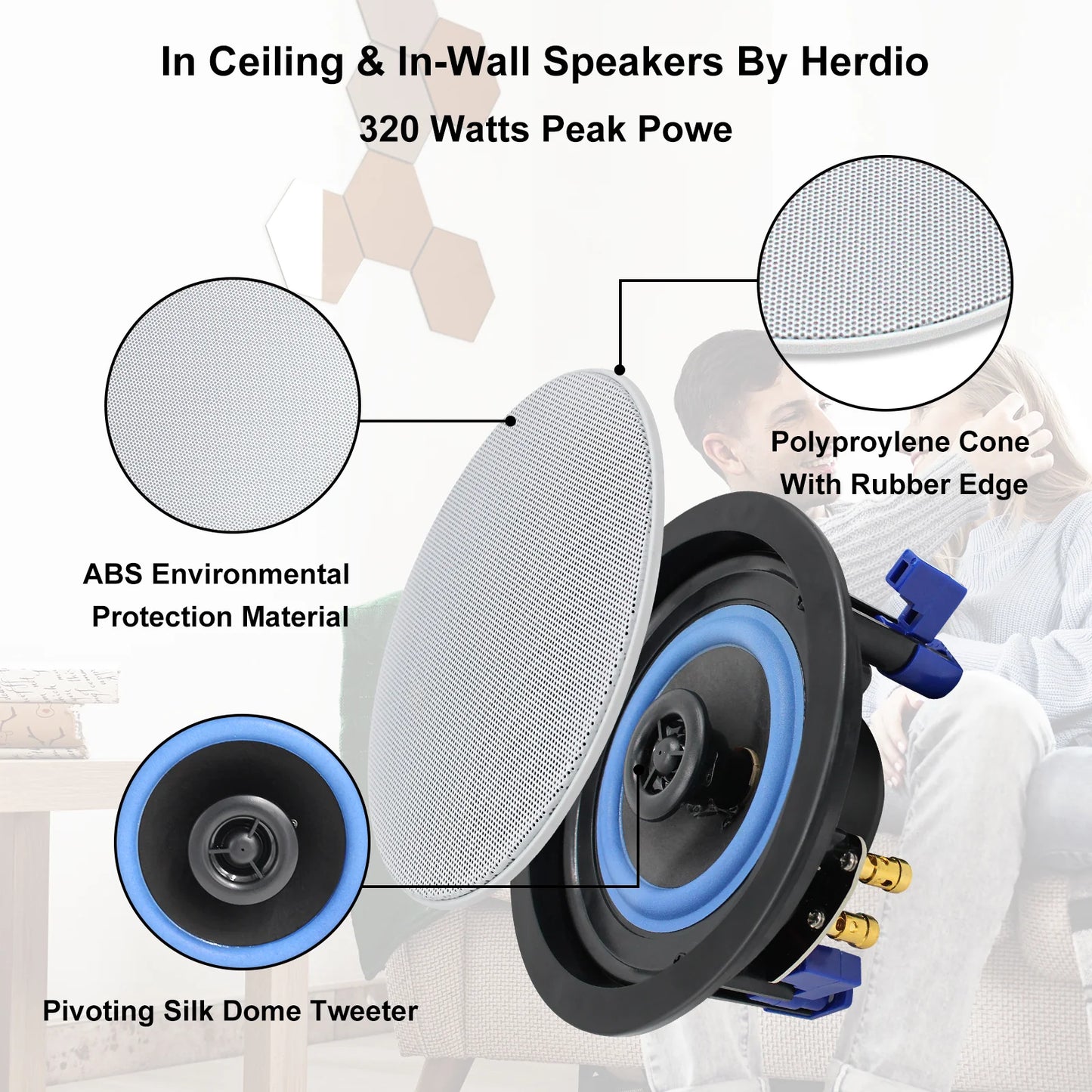 4" Bluetooth ceiling speaker 160W dual channel HCS-418-16BT (one pair)