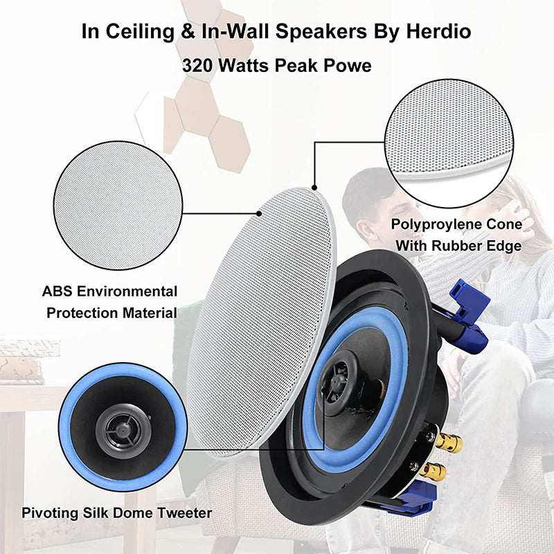 4" Bluetooth ceiling speaker 320W dual channel HCS-418BT-16BT-4CH (two pairs)