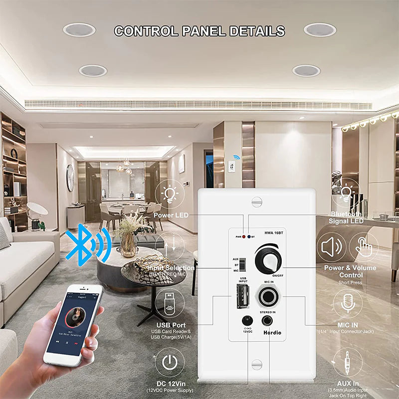 Herdio 5.25" Bluetooth ceiling speaker 600W two-channel HCS-528BT-16BT-4CH (two pairs)