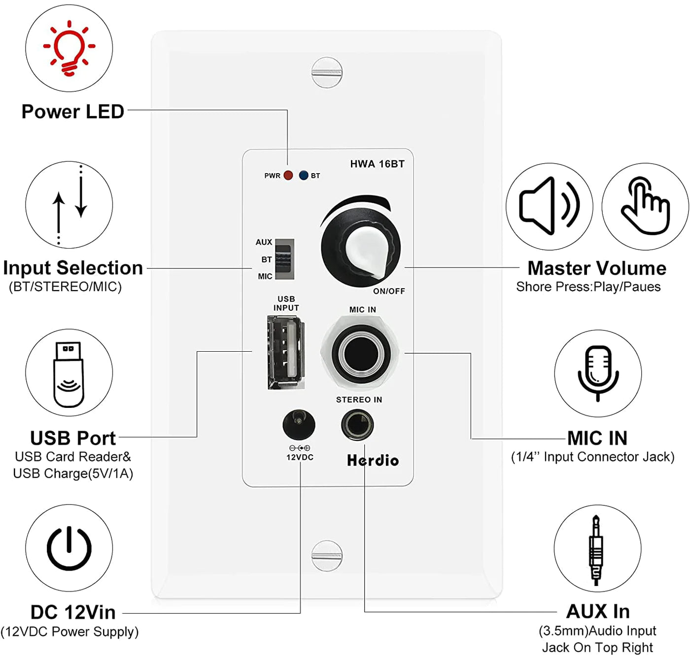 5.25" Bluetooth ceiling speaker 300W dual channel HCS-528-16BT (one pair)