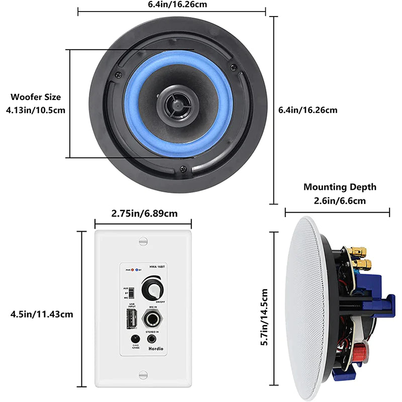 4" Bluetooth ceiling speaker 320W dual channel HCS-418BT-16BT-4CH (two pairs)