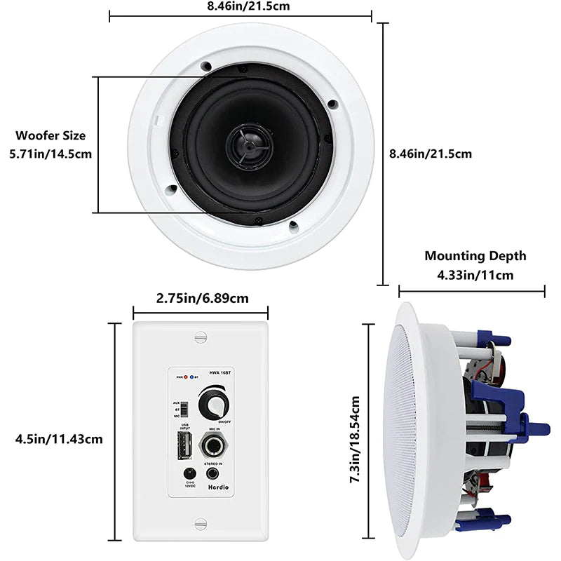 Herdio 5.25" Bluetooth ceiling speaker 600W two-channel HCS-528BT-16BT-4CH (two pairs)