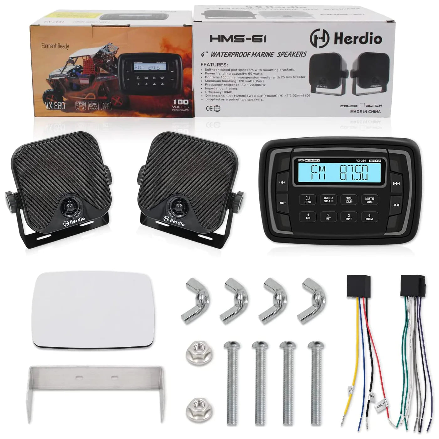 Marine Speaker Marine Bluetooth Stereo Audio Radio VX280+4-inch Speaker HMS-61BT
