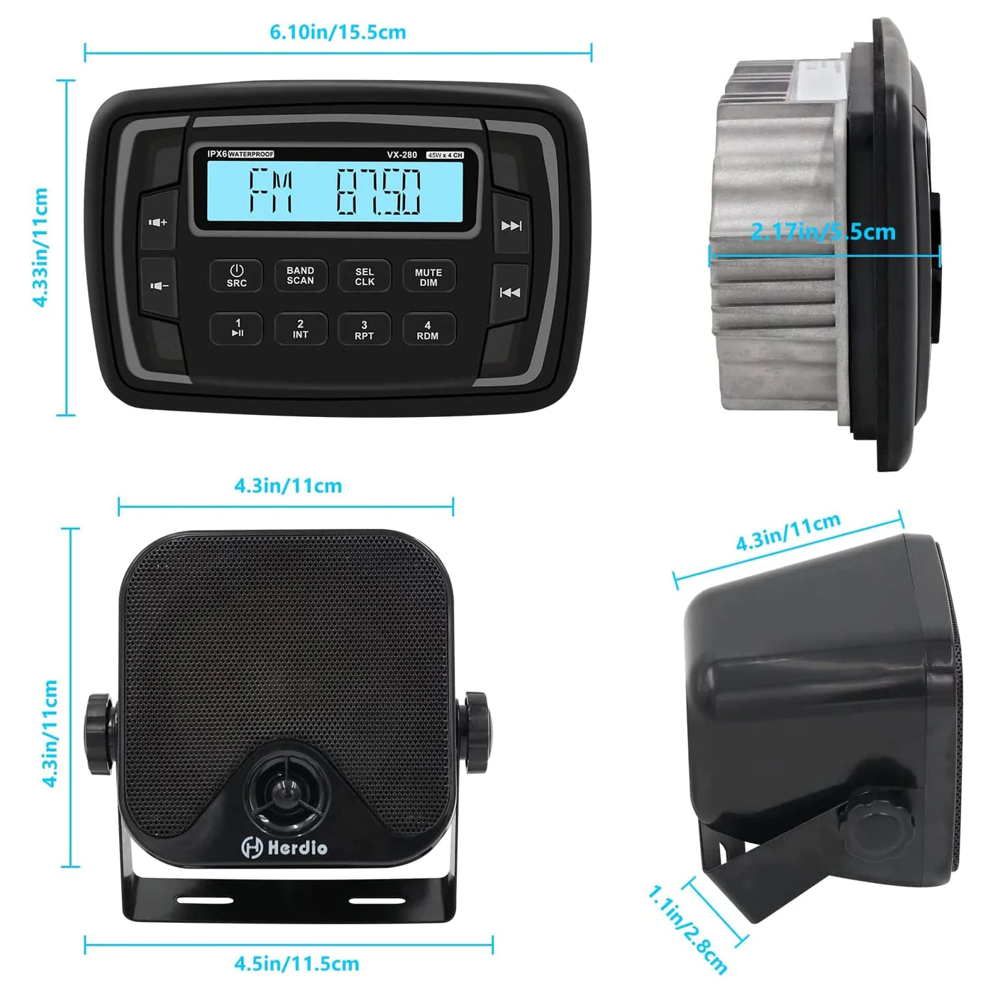 Marine Speaker Marine Bluetooth Stereo Audio Radio VX280+4-inch Speaker HMS-61BT