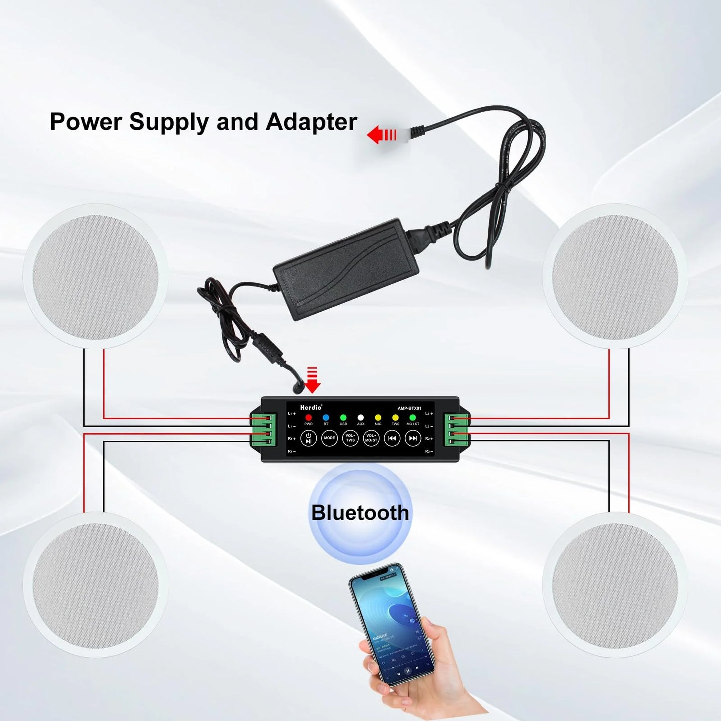 6.5" Bluetooth ceiling speaker 640W dual channel HCS-818BT (two pairs)
