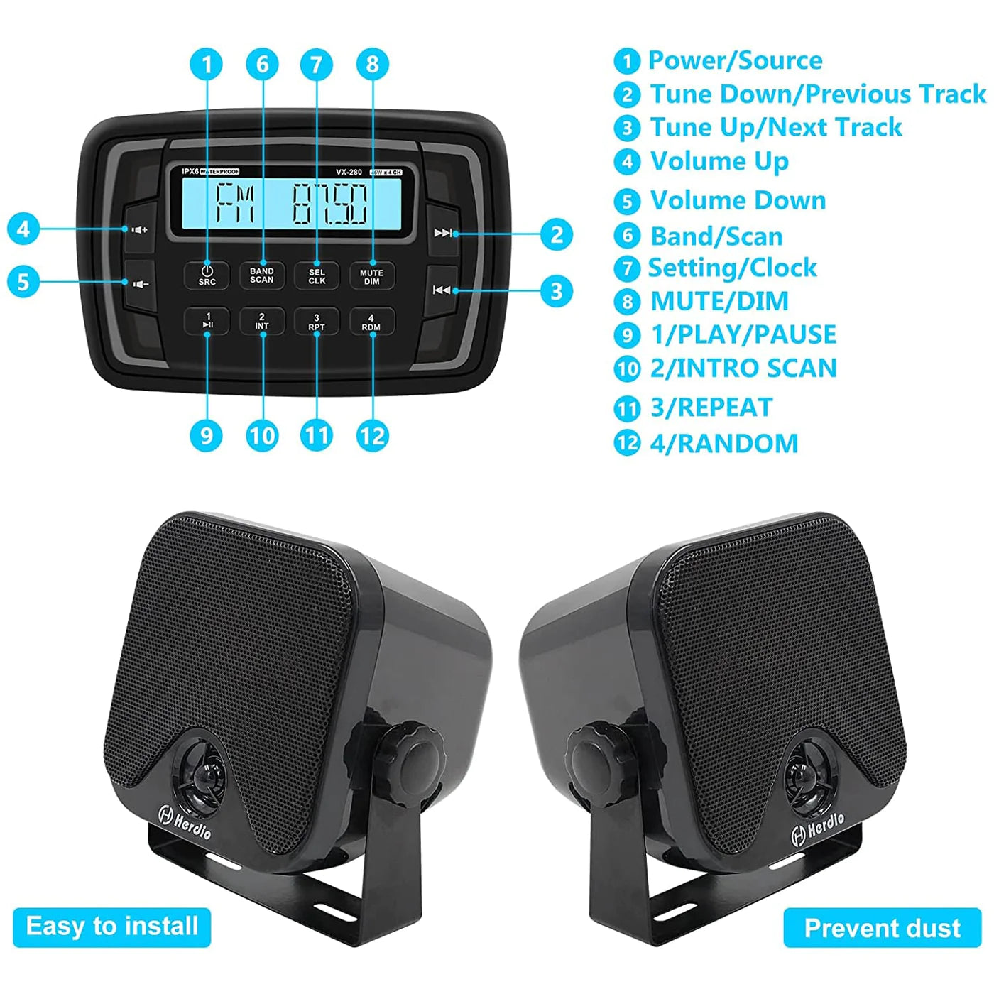 Marine Speaker Marine Bluetooth Stereo Audio Radio VX280+4-inch Speaker HMS-61BT