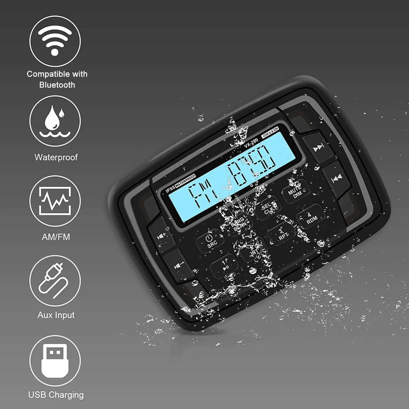 Marine Speaker Marine Bluetooth Stereo Audio Radio VX280+4-inch Speaker HMS-61BT