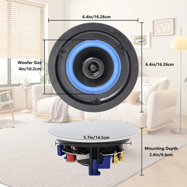 4" Bluetooth ceiling speaker 160W dual channel HCS-418BT (one pair)