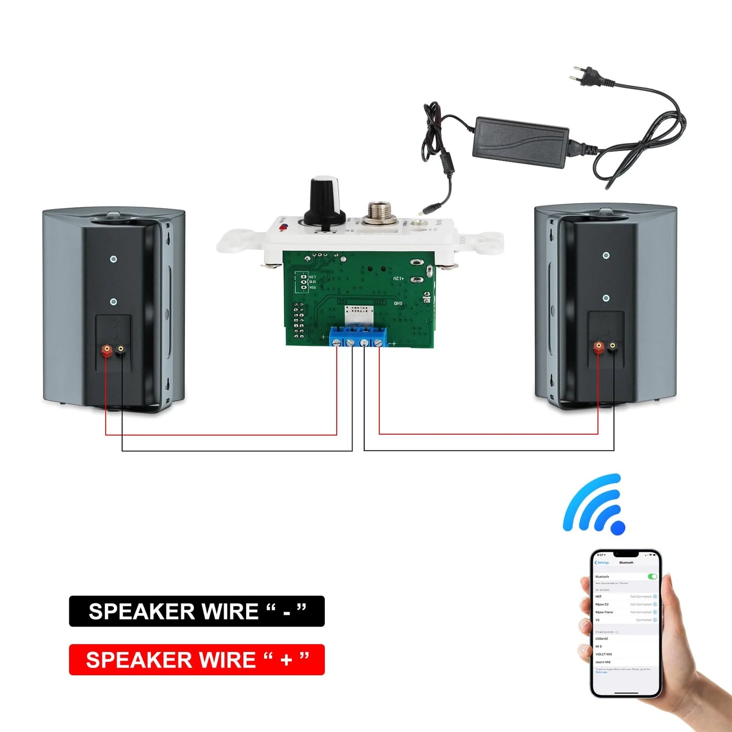 Wall-mounted Bluetooth Speaker 5.25" 300W Dual Channel HOS-501-16BT