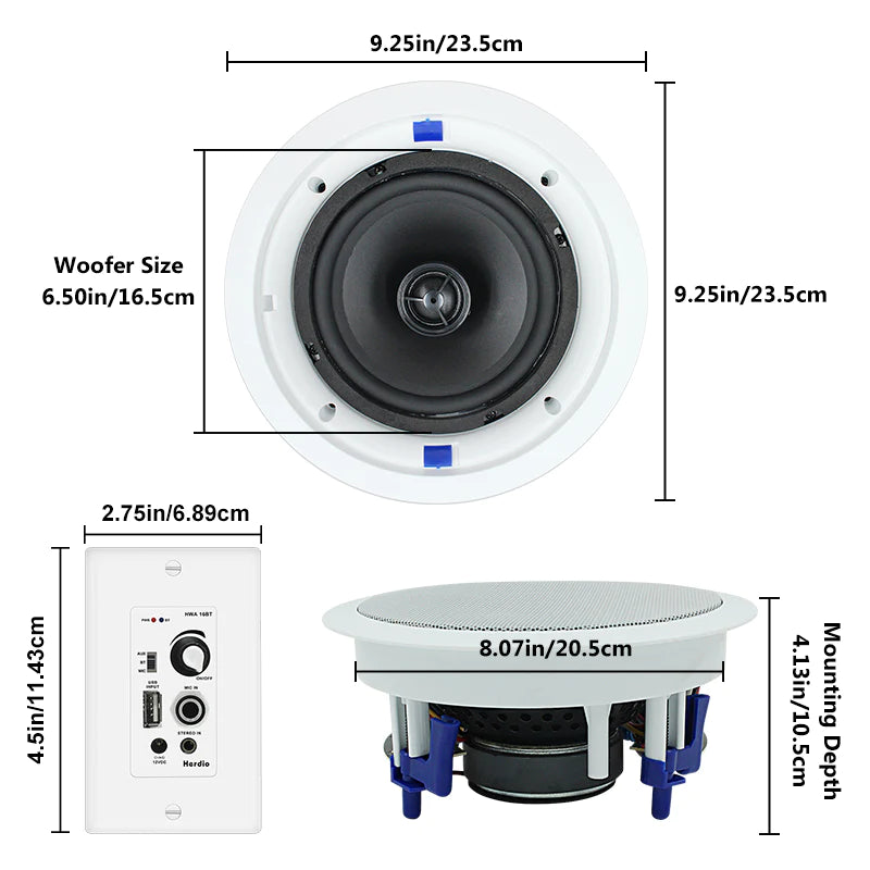 Herdio 6.5" Bluetooth ceiling speaker 640W two-channel HCS-818BT-16BT-4CH (two pairs)
