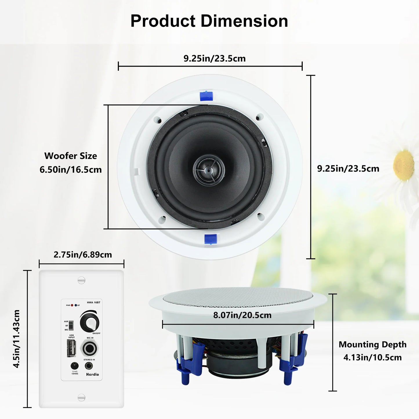 Herdio 6.5" Bluetooth ceiling speaker 320W two-channel HCS-818-16BT (pair)